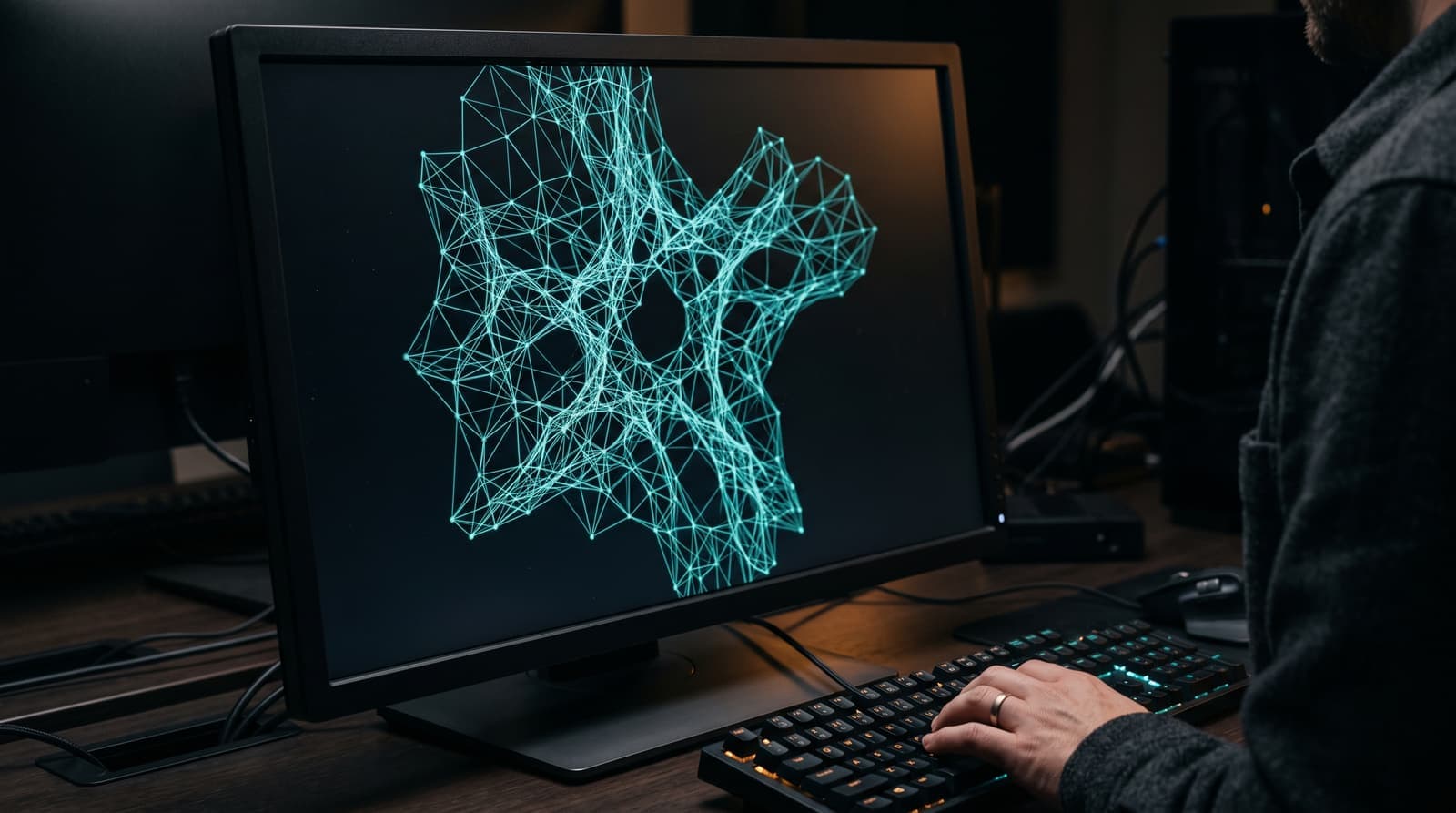 An AI generative-design lattice structure on an engineer's screen